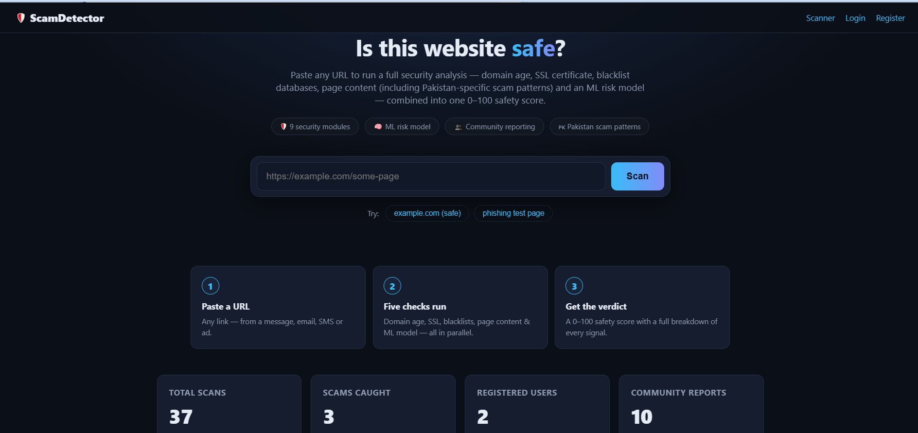 Web Security & Scam Detection Tool