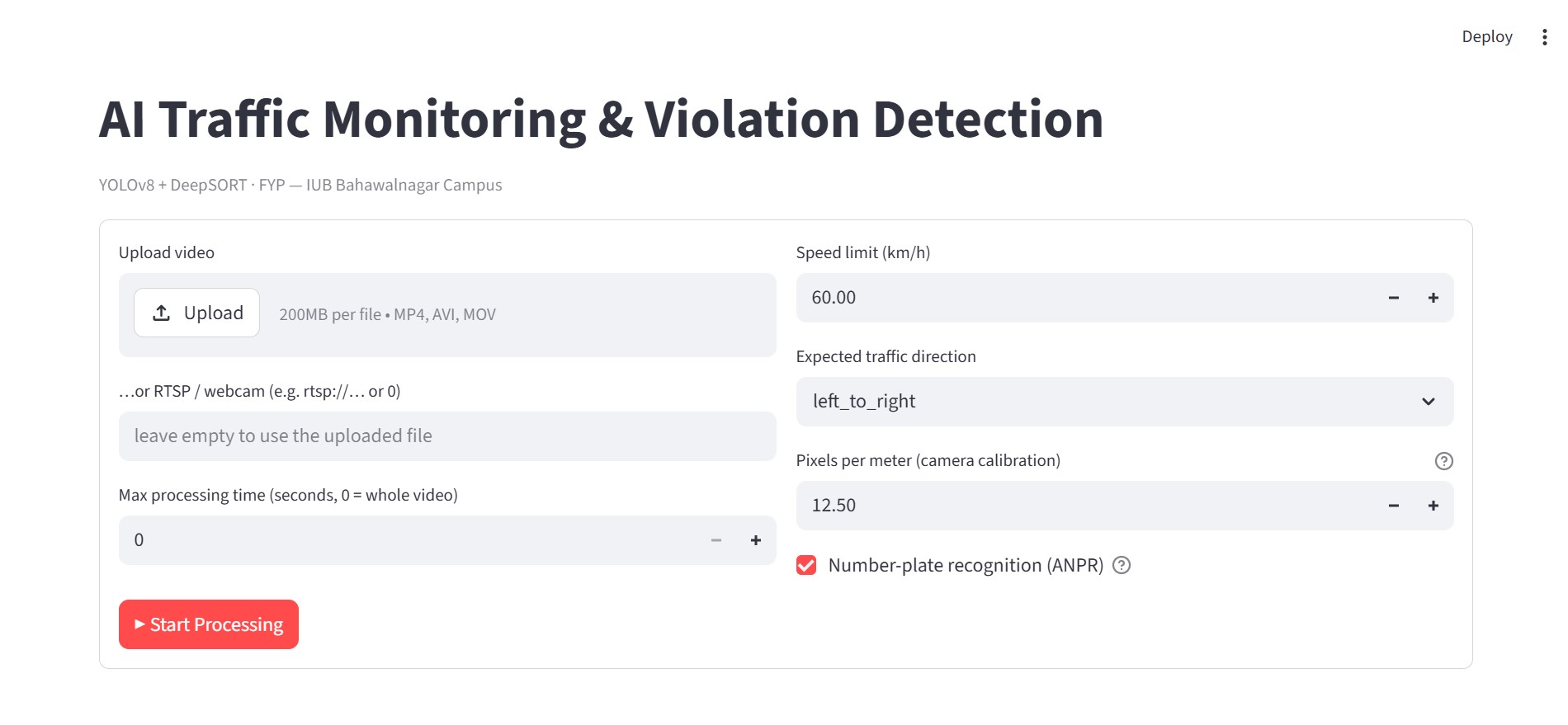 AI Traffic Monitoring & Violation Detection System (FYP)